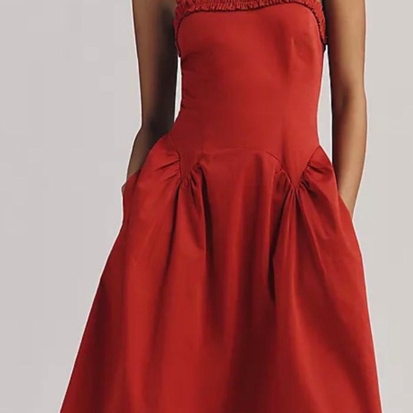Anthropologie Dresses & Skirts - Anthropologie Strapless Red A-Line Dress with Pocket Detail